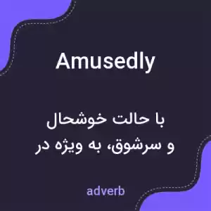 معنی amusedly به فارسی